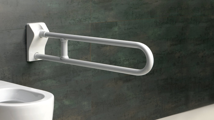 Откидной поручень белого цвета для ванной